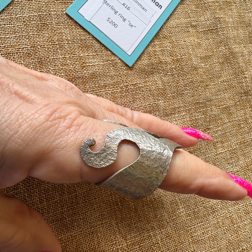 Silver Abstract se ring , sterling adjustable - Picture 5 of 8